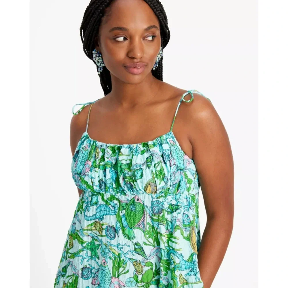 Kate Spade Womens Under the Sea Fish Print Maxi Dress Size S Resortwear Beach
